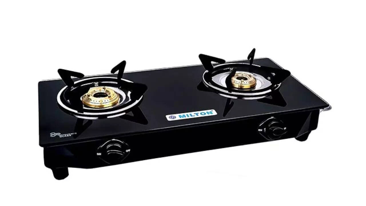MILTON Premium 2 Burner Black Manual Ignition LPG Glass Top Gas Stove