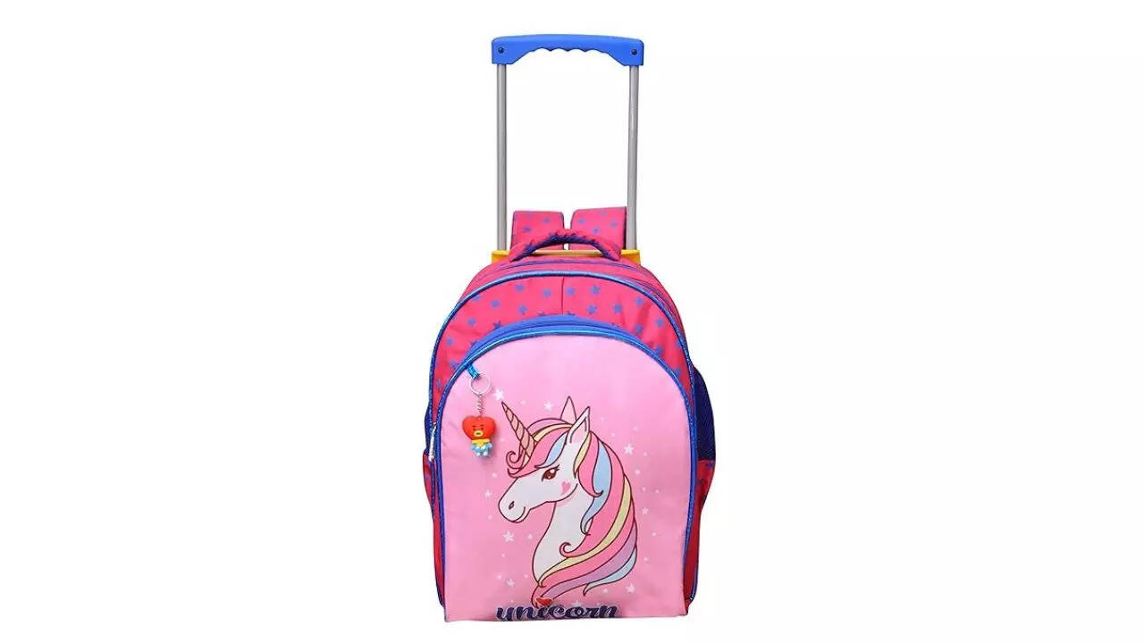 Wing Polyester Pink Trolley Bag Backpack with Wheels