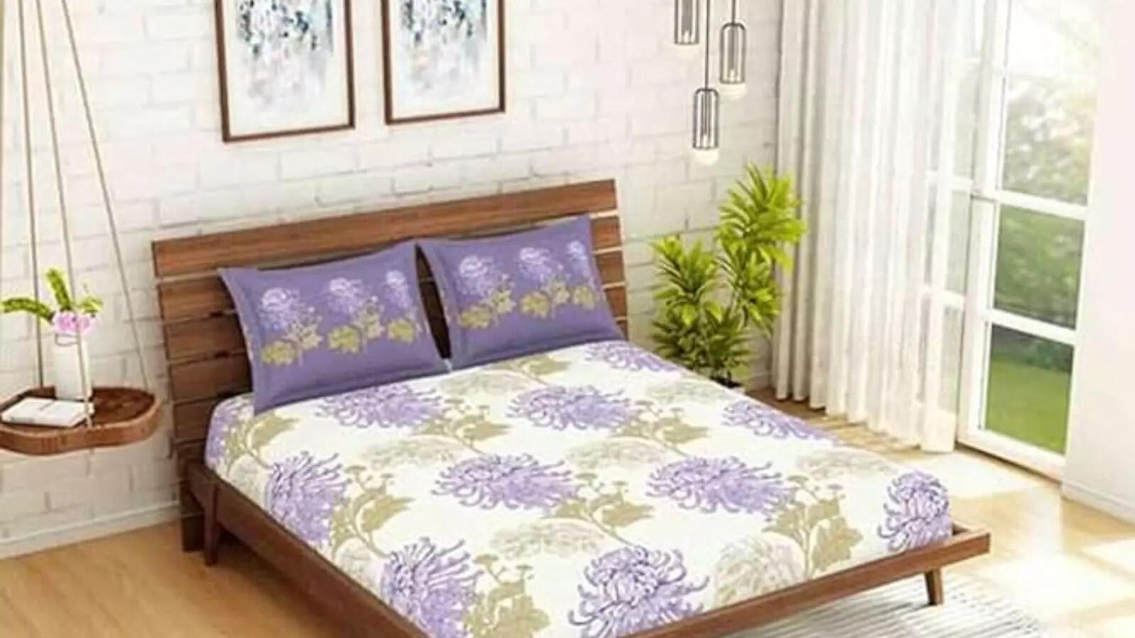 Spaces Atrium 144 TC 100 Cotton King Size Bed Sheet 