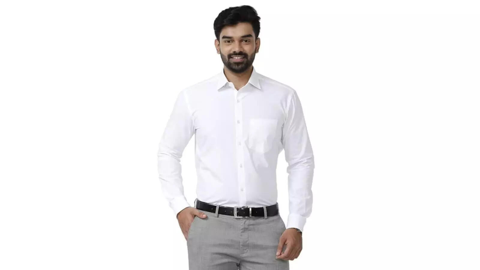 UATHAYAM White Formal Shirt for Men