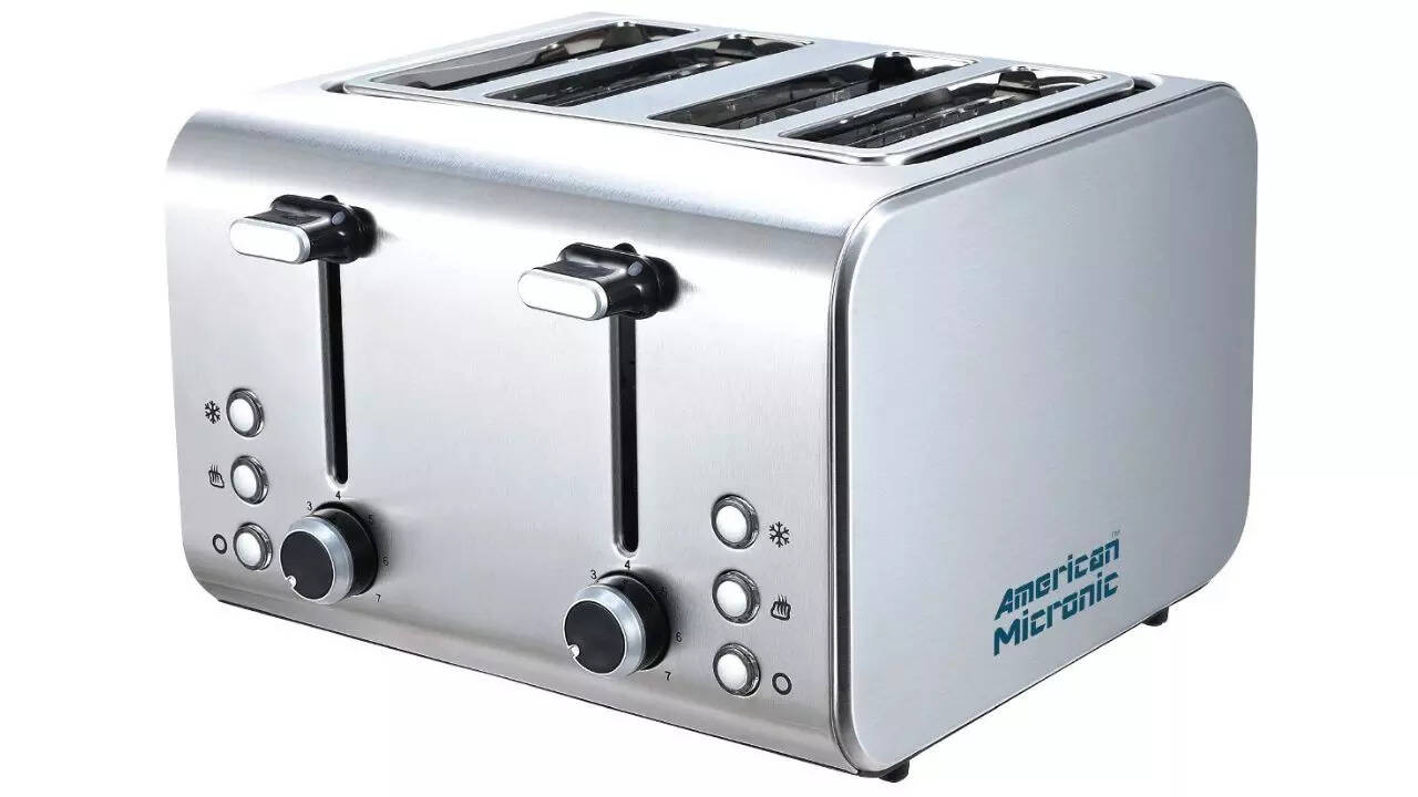 AMERICAN MICRONIC - Automatic 4-Slice Stainless Steel 2 In 1 Pop-Up Toaster