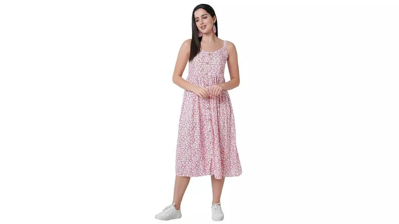 Mollar Women's Printed Fit and Flare Maxi Dress
