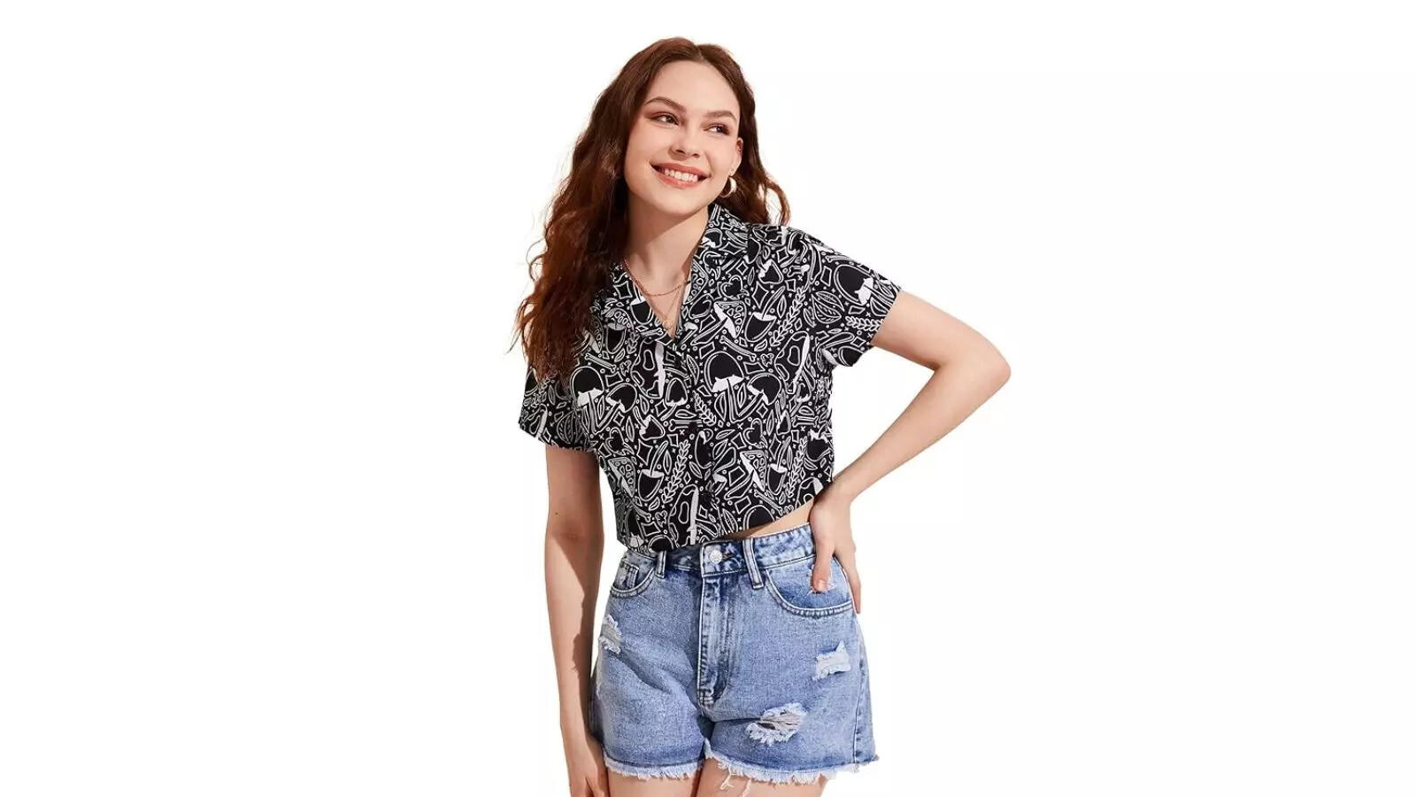 TOPLOT V-Collar Printed Crop Top 