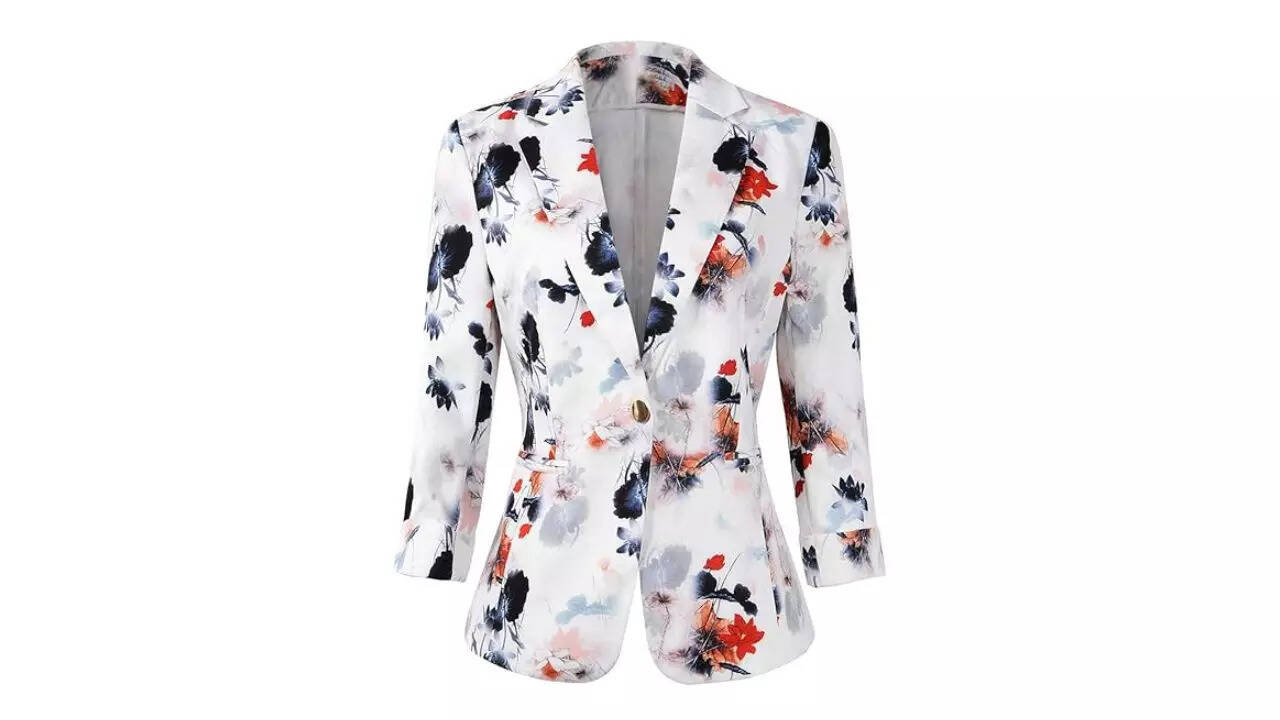 Womens 3/4 Sleeve Lightweight Office Work Suit Jacket Boyfriend Blazer
