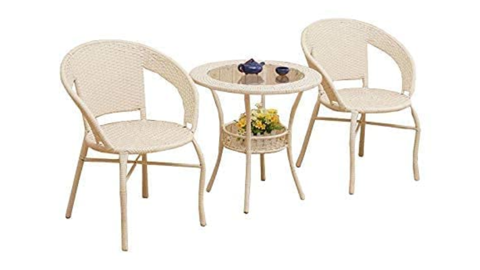 PRATHAM INDIA Rattan  Wicker Garden Patio Seating Chair and Table Set