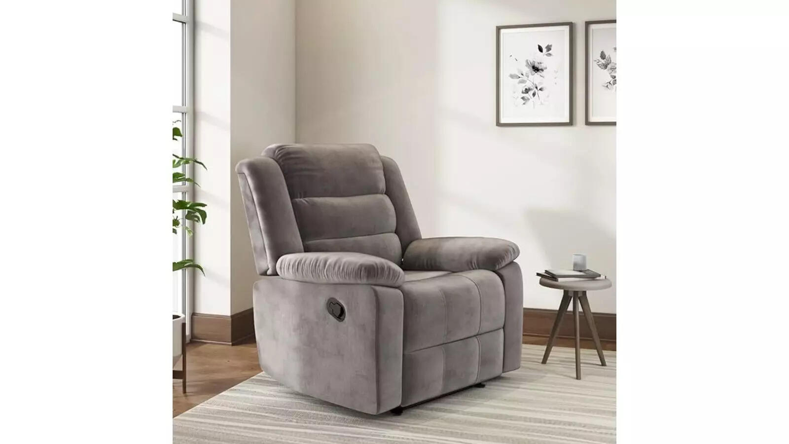 Nilkamal Sierra Velvet Fabric Manual Recliner 1 Seater Sofa Single Sofa Recliner 1 Seater Chair Sofa 1 Year Warranty (Finish Color - Brown)