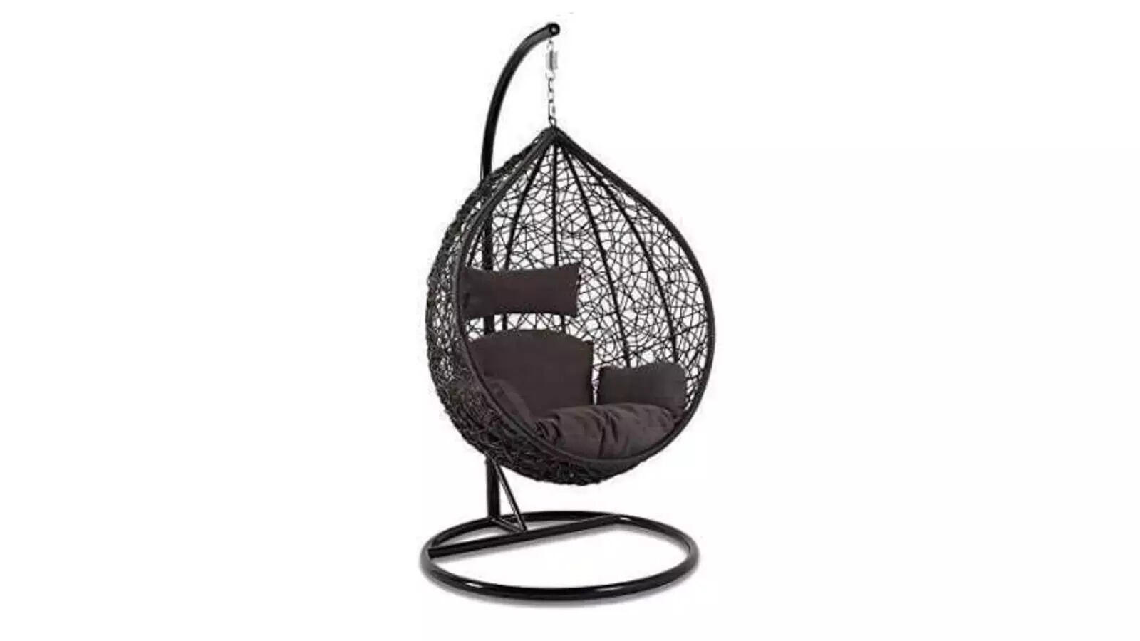 DMosaic Hanging Swing Chair with Cushion & Hook/Color Black for 1 Outdoor/Indoor/Balcony/Garden/Patio (Poly Nylon)