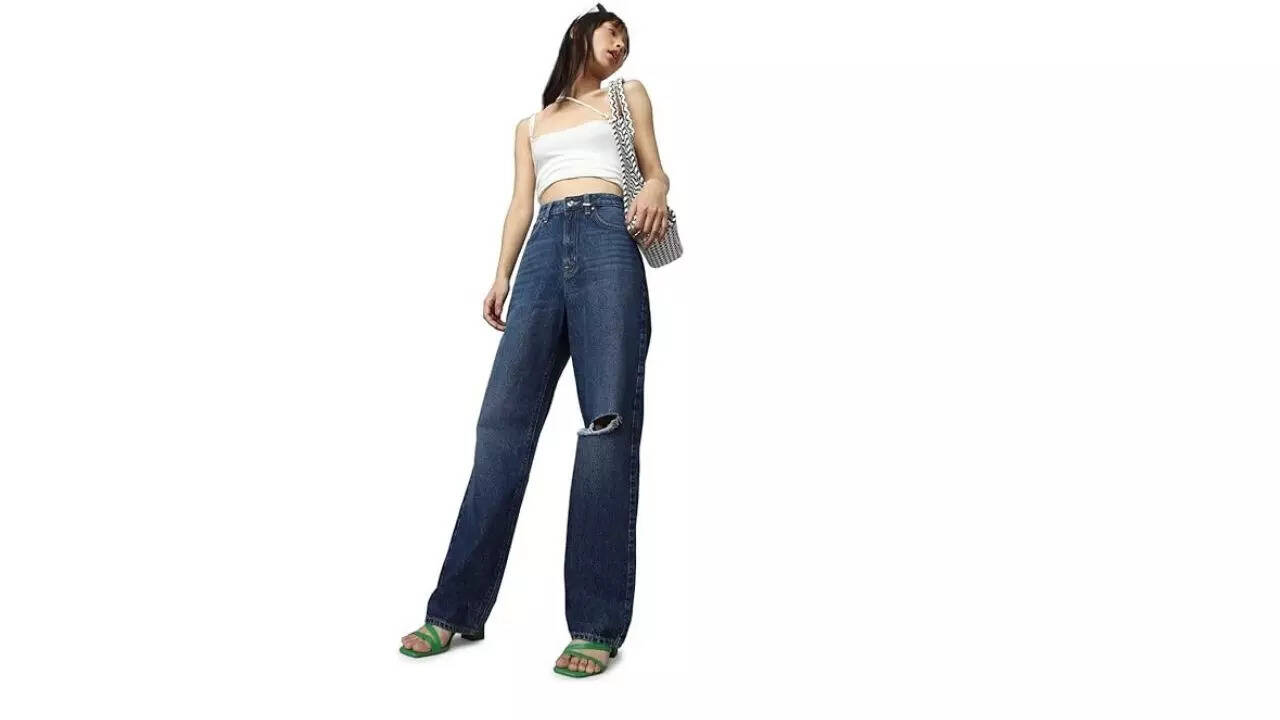 ONLY Womens Straight High-Waist Jeans Best for An Evening Stroll 