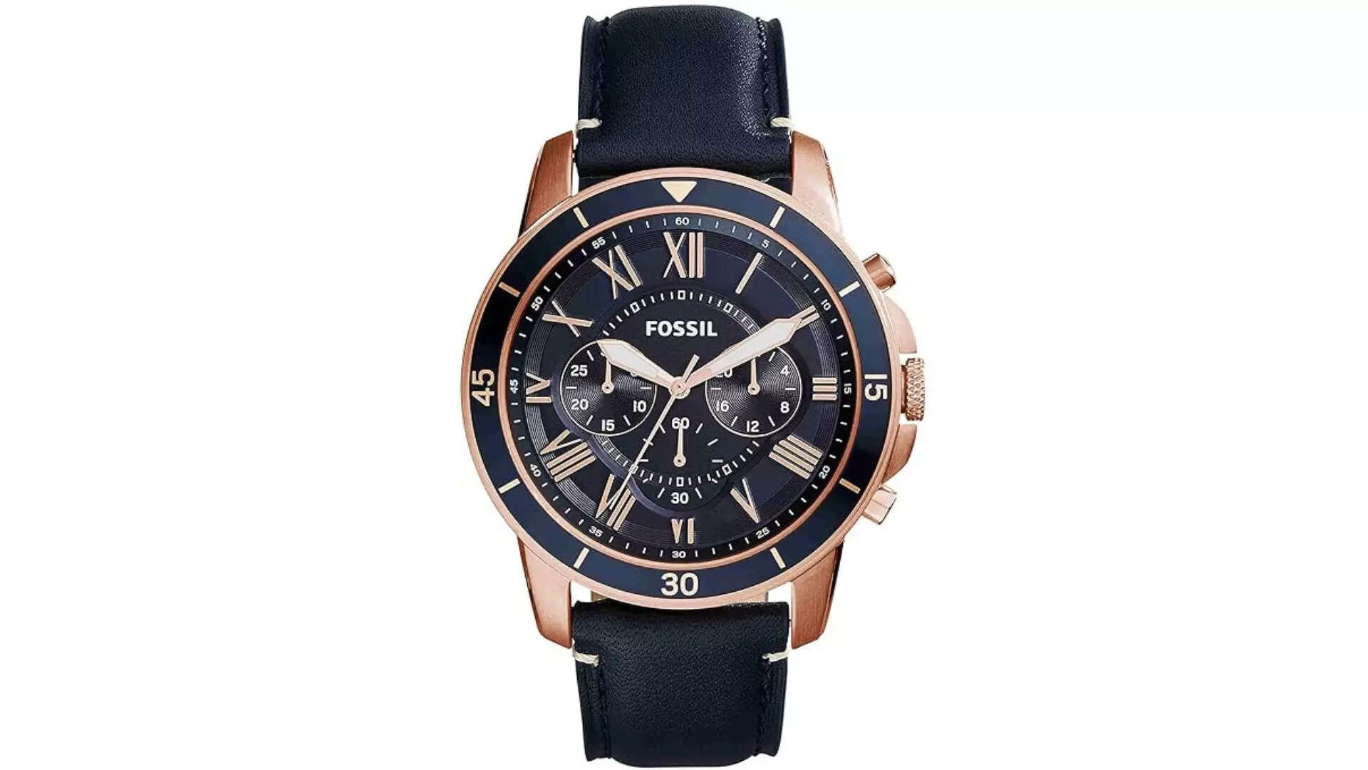 Fossil Men’s Leather Grant Sport Analog Blue Dial Watch