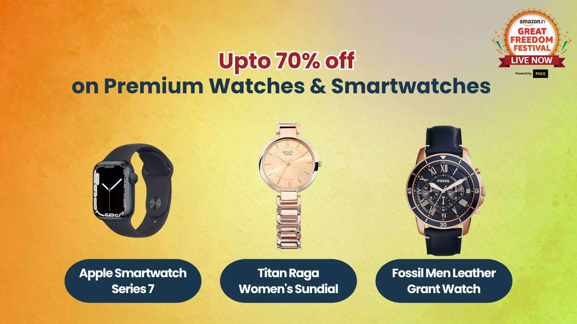 Amazon Great Freedom Sale on Watches: Upto 70% Price Drop Apple Smart Watch, Titan Smart Watch, Premium Watches, Noise Smartwatch and More