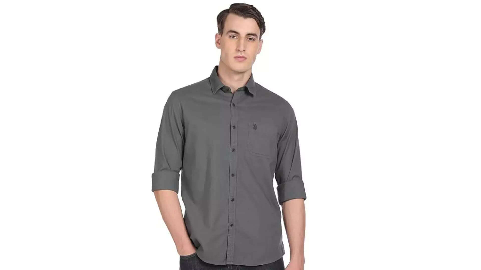 US POLO ASSN Men Dark Grey Shirt  Modern Monochrome 