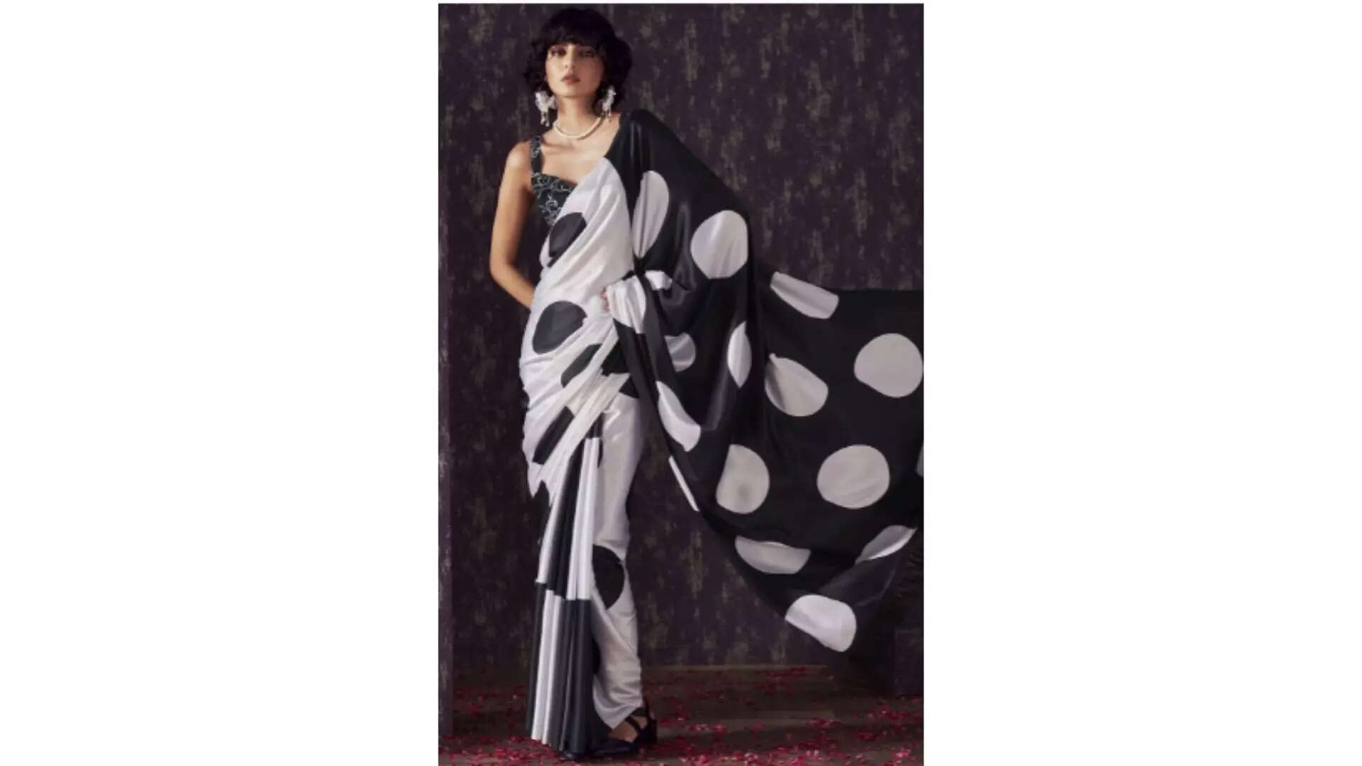 Tikhi Imli Floral Satin Fusion Black and White Saree Recreate Taapsees Black and White Look 