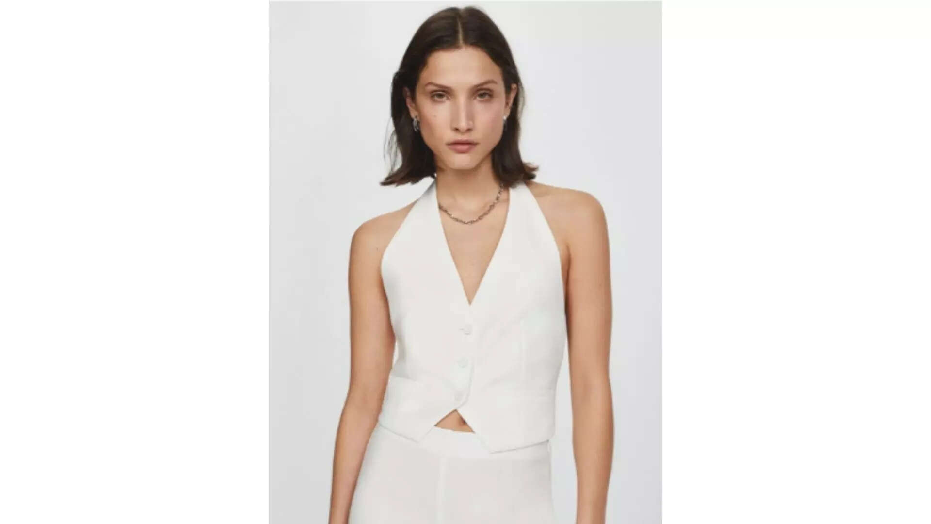 Channel Taapsee Pannus Modern eleganceMango Halter Neck White Waistcoat 