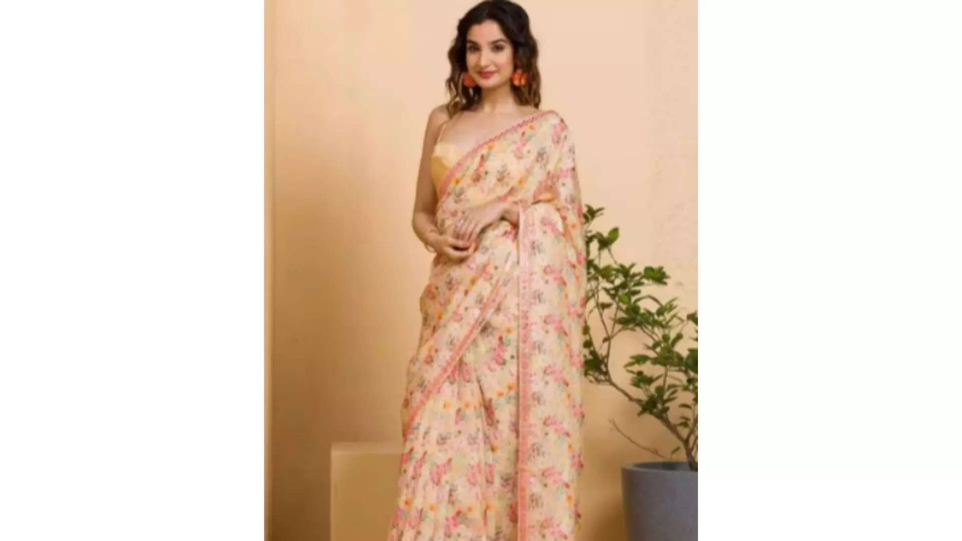 AREE MALL Floral Print Saree with Lace Border Celebrate Rakhi in Ananyas Floral Fantasy 