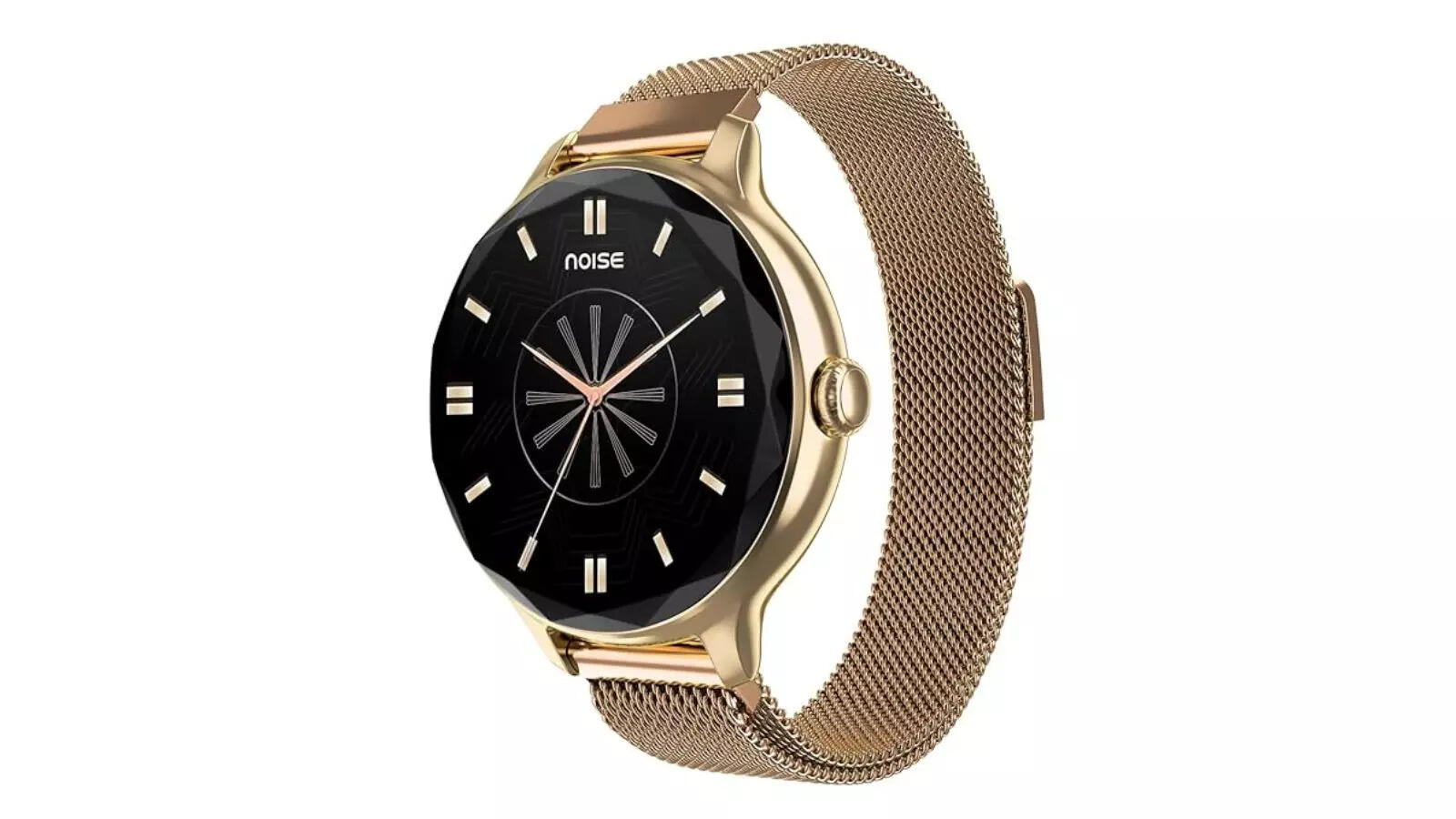 Noise Diva Smartwatch with Diamond Cut dial, Glossy Metallic Finish, AMOLED Display, Mesh Metal and Leather Strap Options, 100+ Watch Faces, Female Cycle Tracker Smart Watch for Women (Gold Link)