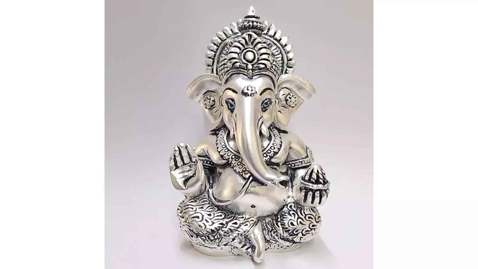 Gold Art India 999 Matte Silver Plated Antique Mukut Ganesha