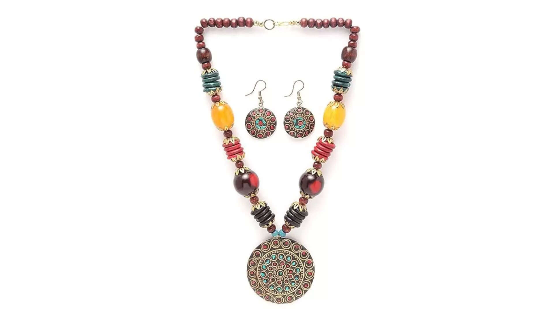 Shining Diva Fashion Latest Stylish Traditional Tibetan Pendant Necklace Jewelry Set  Graceful Charm 