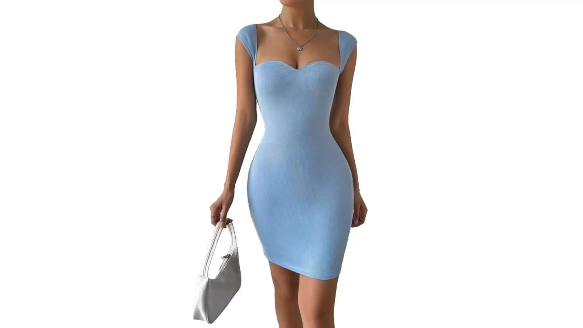 GLARE  BLAIR Solid Sweetheart Neck Short Sleeves Ribbed Mini Bodycon Dress Turn Heads in a Sleek Bodycon Mini Dress 