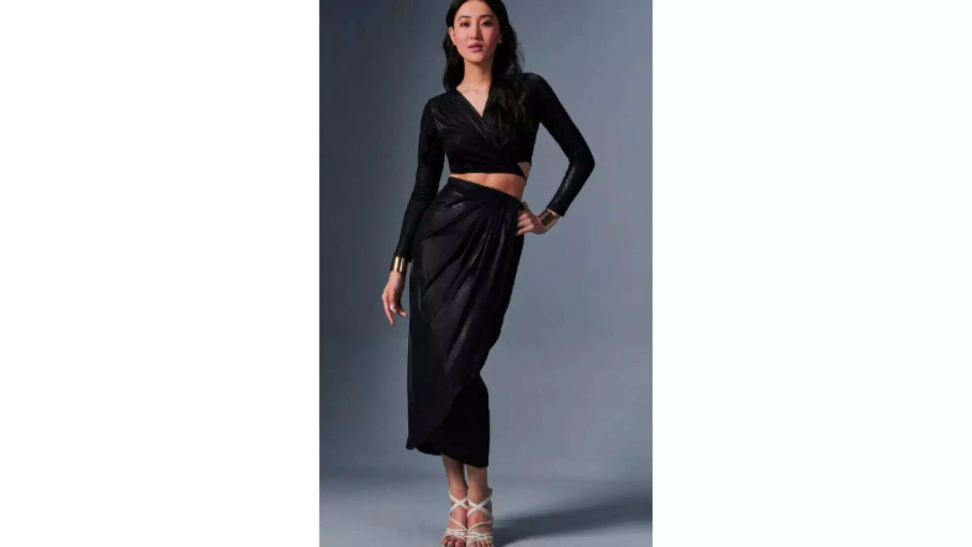 AND V-Neck Wrap Crop Top With Skirt Effortless Chic