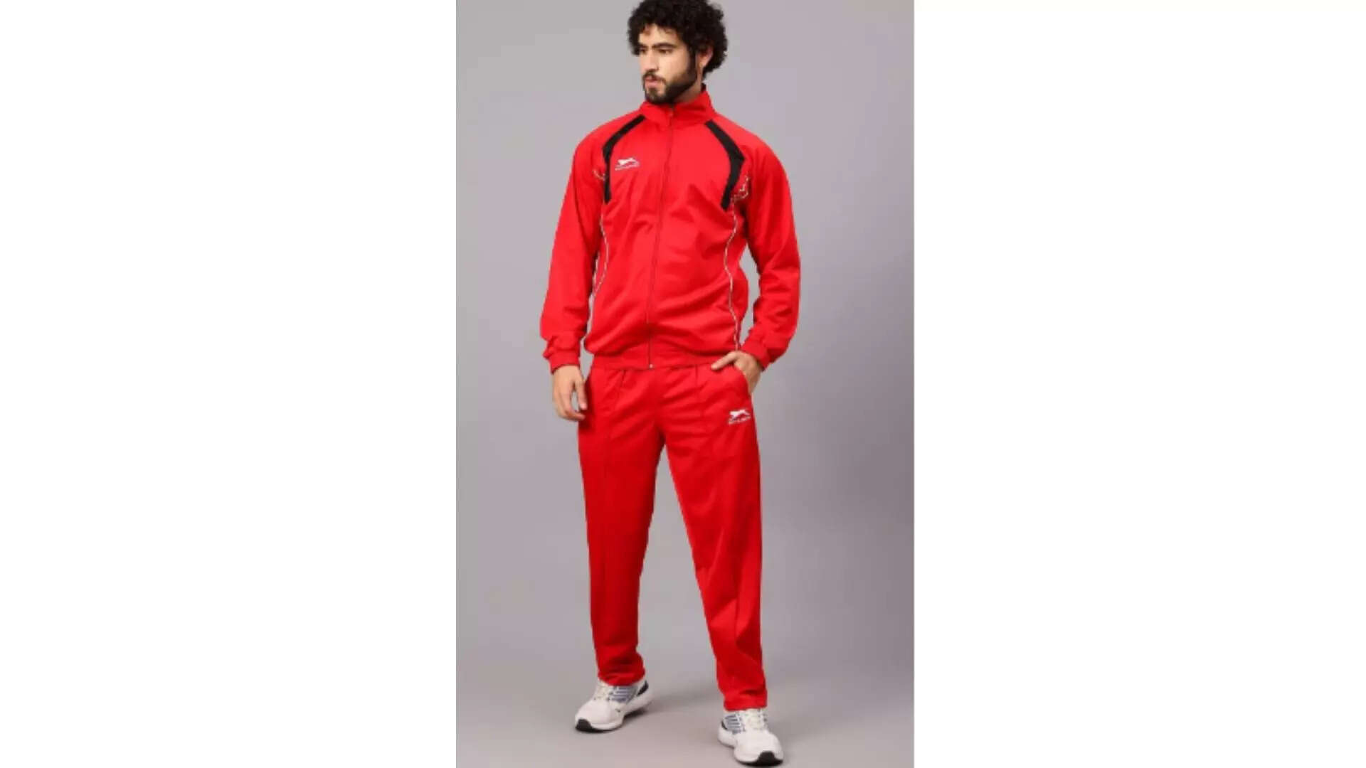 Shiv Naresh Men Mock Collar Long Sleeves Mid Rise Tracksuits  Bold in Red 