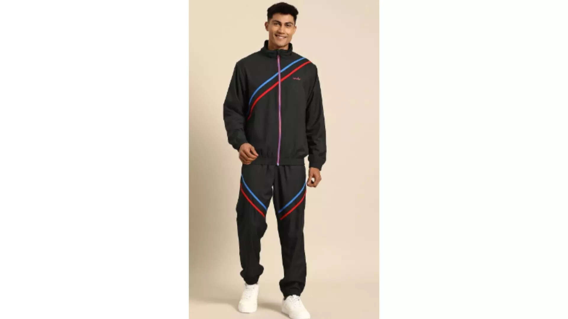 United Colors of Benetton Shoulder Tape Detail Mock Neck Tracksuit Standout in Black 