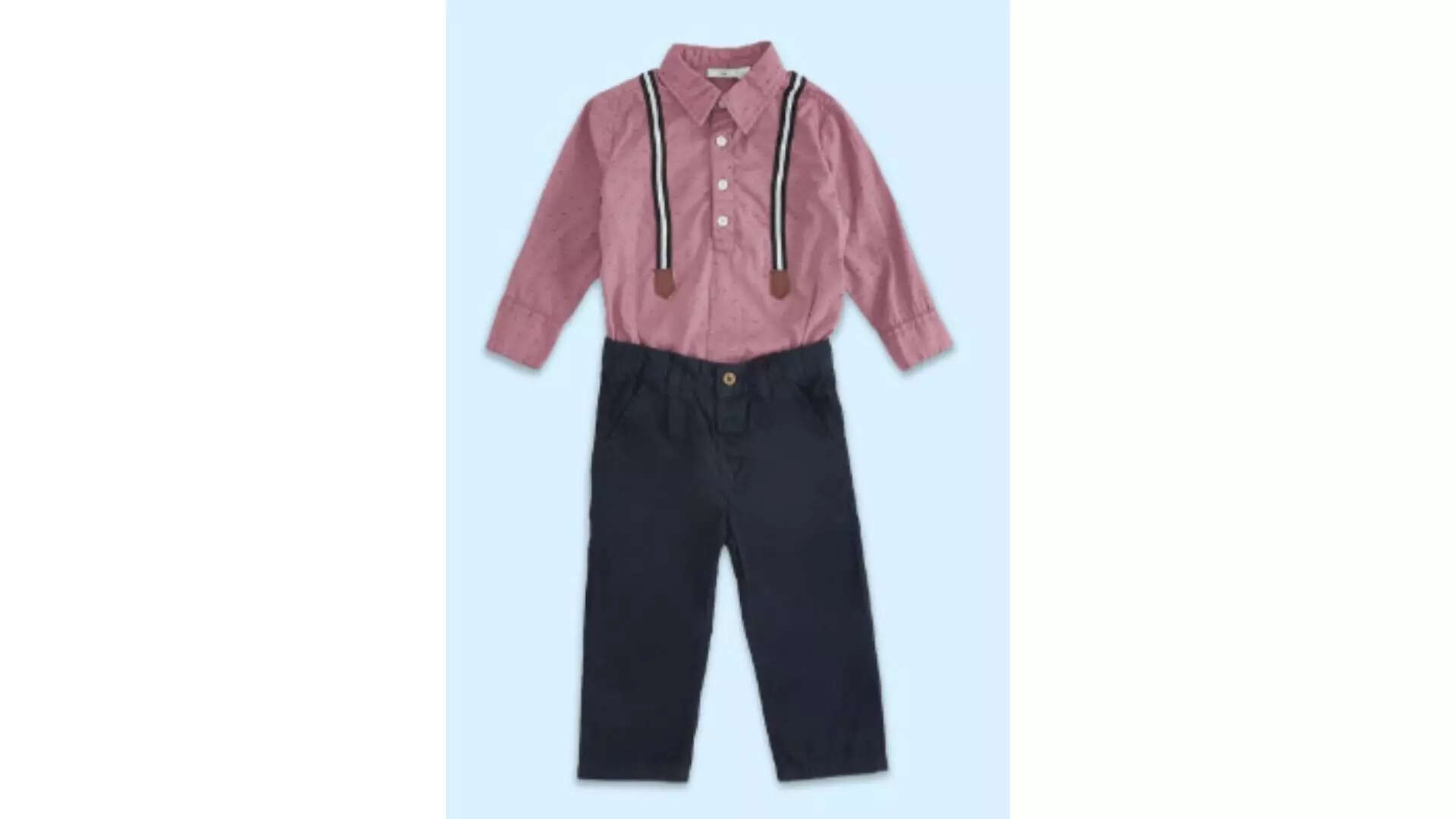 Pantaloons Baby Boys Pink  Navy Blue Printed Pure Cotton Shirt Little Trendsetter 