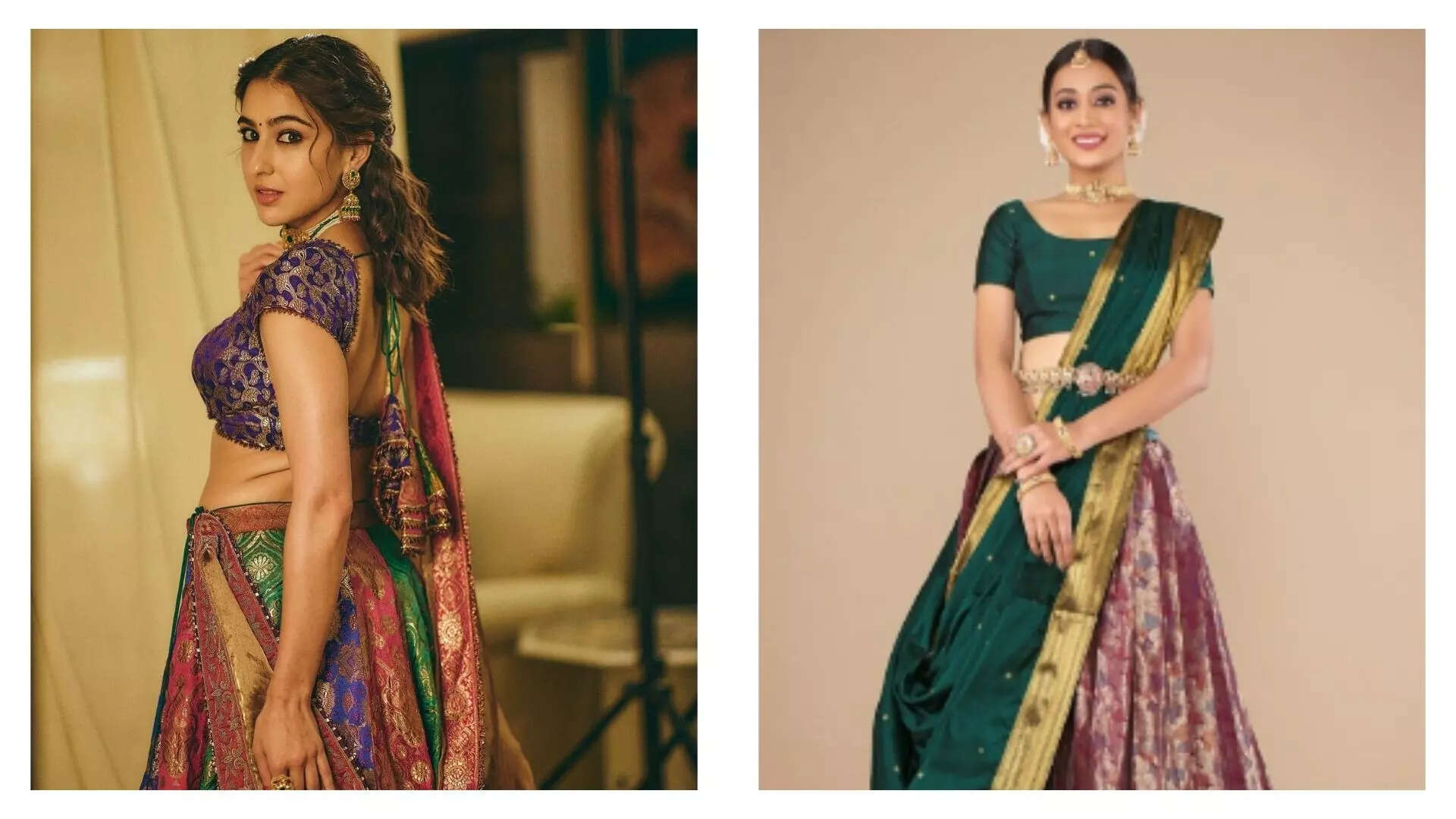 Radiate Elegance in Burgundy and Green Woven Design Lehenga Choli 