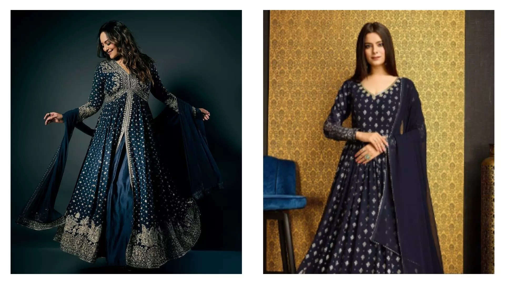 Unveil Timeless Charm in Navy Blue Ethnic Motifs Anarkali Suit 