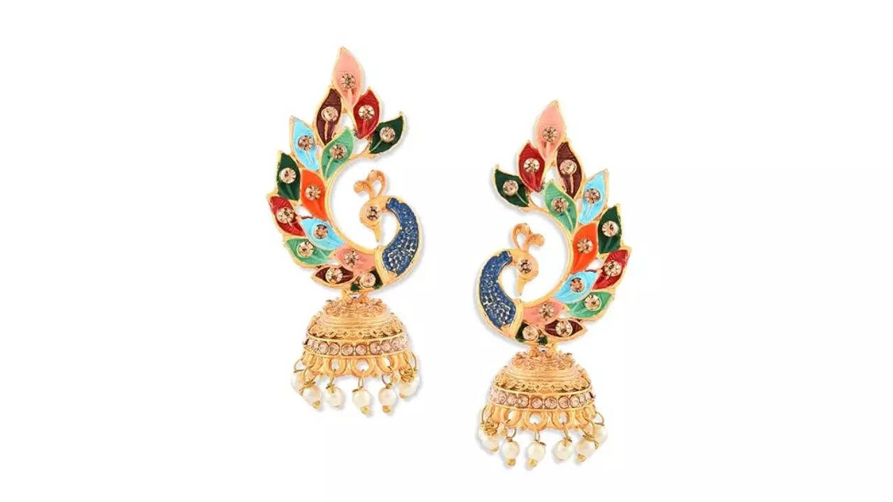 ZAVERI PEARLS Women's 22K Gold Plated Metal Peacock Design Jhumki Earring