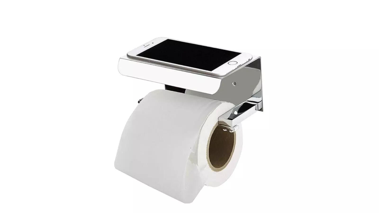 Plantex Platinum Stainless Steel 304 Grade Toilet Paper Holder with Mobile Phone Stand