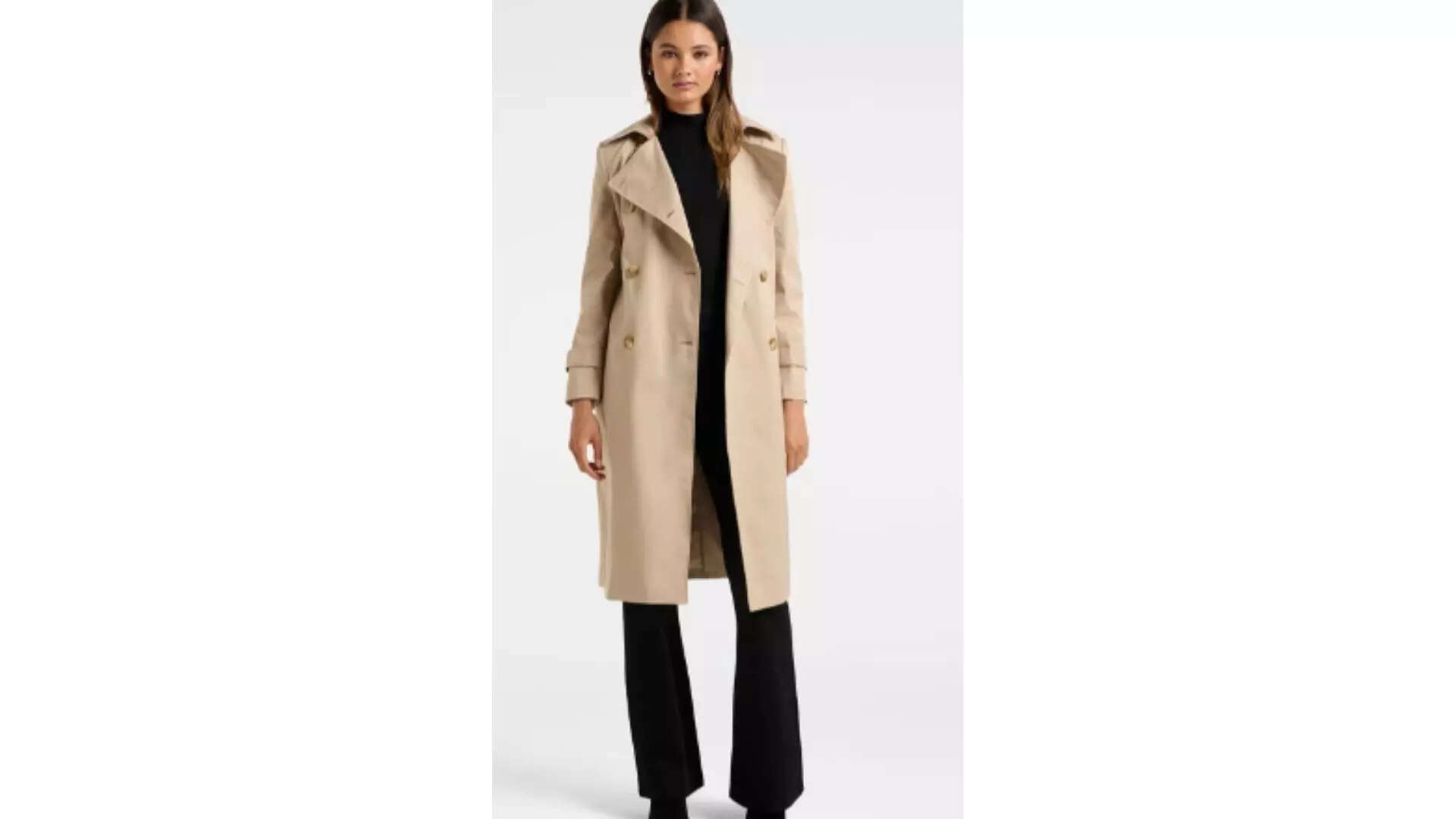 Forever New Women Cream-Brown Solid Trench Coat Classic Comfort