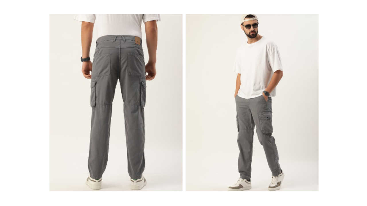 IVOC Men Solid Cotton Cargos Trousers
