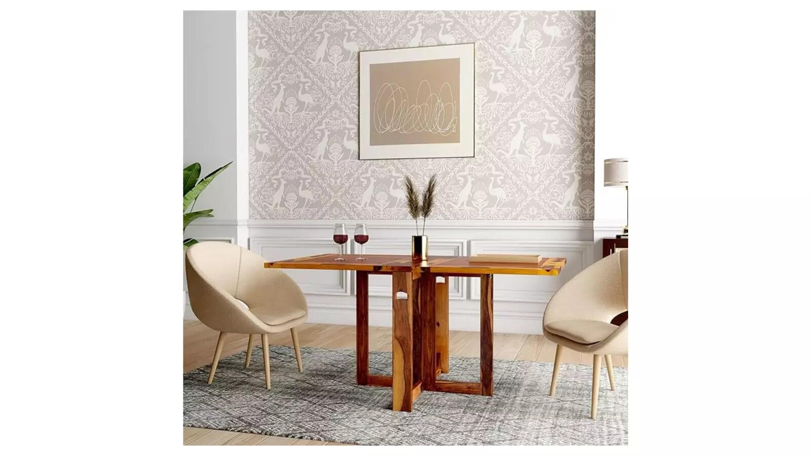 ANGEL FURNITURE Solid Sheesham Wood Foldable Dining Table Compact Design