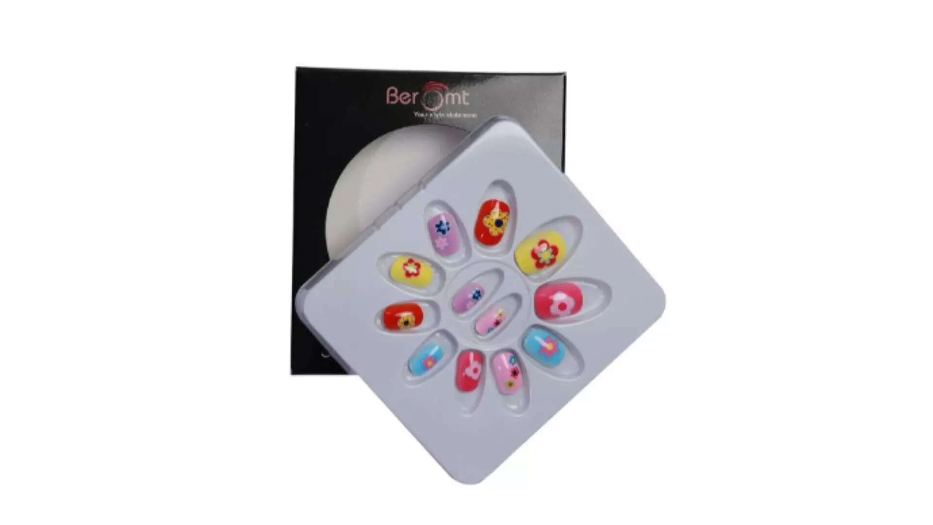 BEROMT Girls Salon Finish Floral Print Press-On Nails Floral Prints 