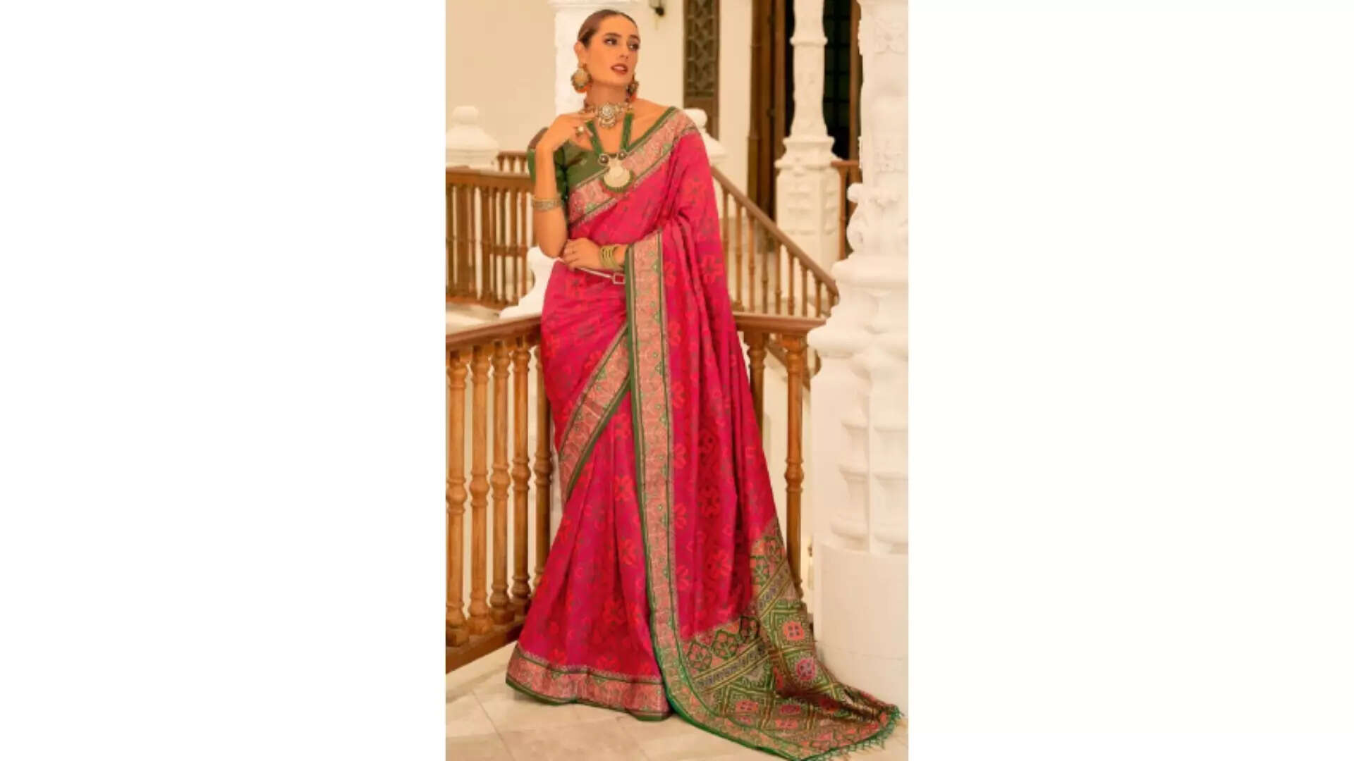 Anouk Ethnic Motifs Zari Silk Blend Ikat Saree 