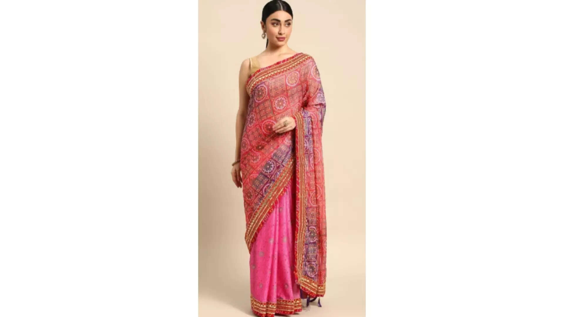 Panzora Bandhani Gotta Patti Pure Chiffon Bandhani Saree 