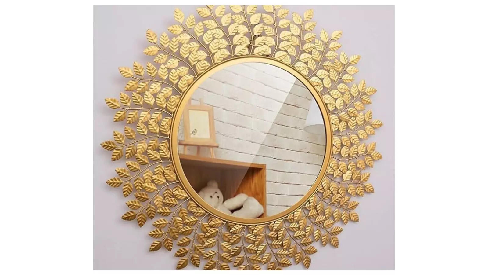 Furnish Craft Alloy Steel Designer Frame Beautiful Leaf Round Antique Mirror