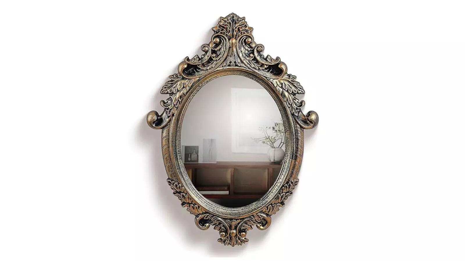 ABOUT SPACE Antique Wall Mirror - Ornate Elliptical Design with Compressed Wooden Frame Vintage Wall Mount Mirror