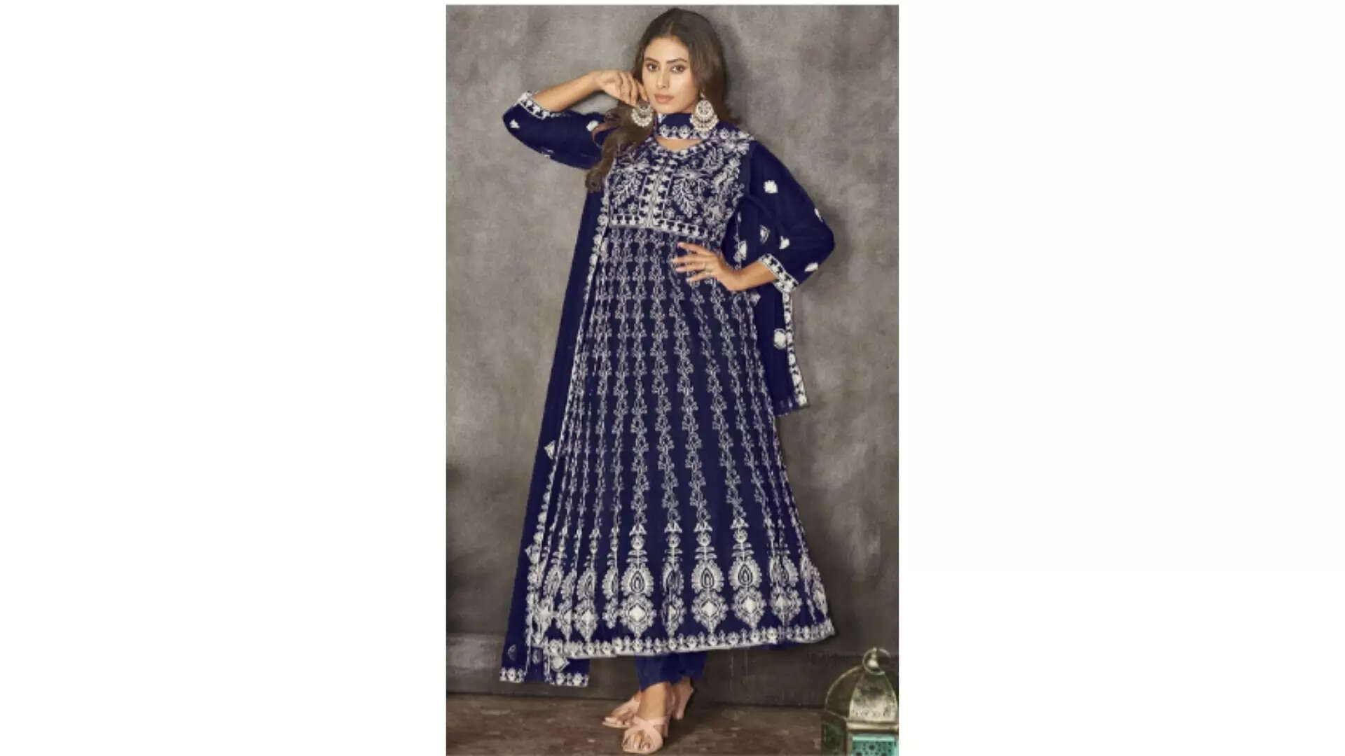 Warthy Ent Floral Embroidered Net Semi-Stitched Dress Material  Get Into the Ethnic Look