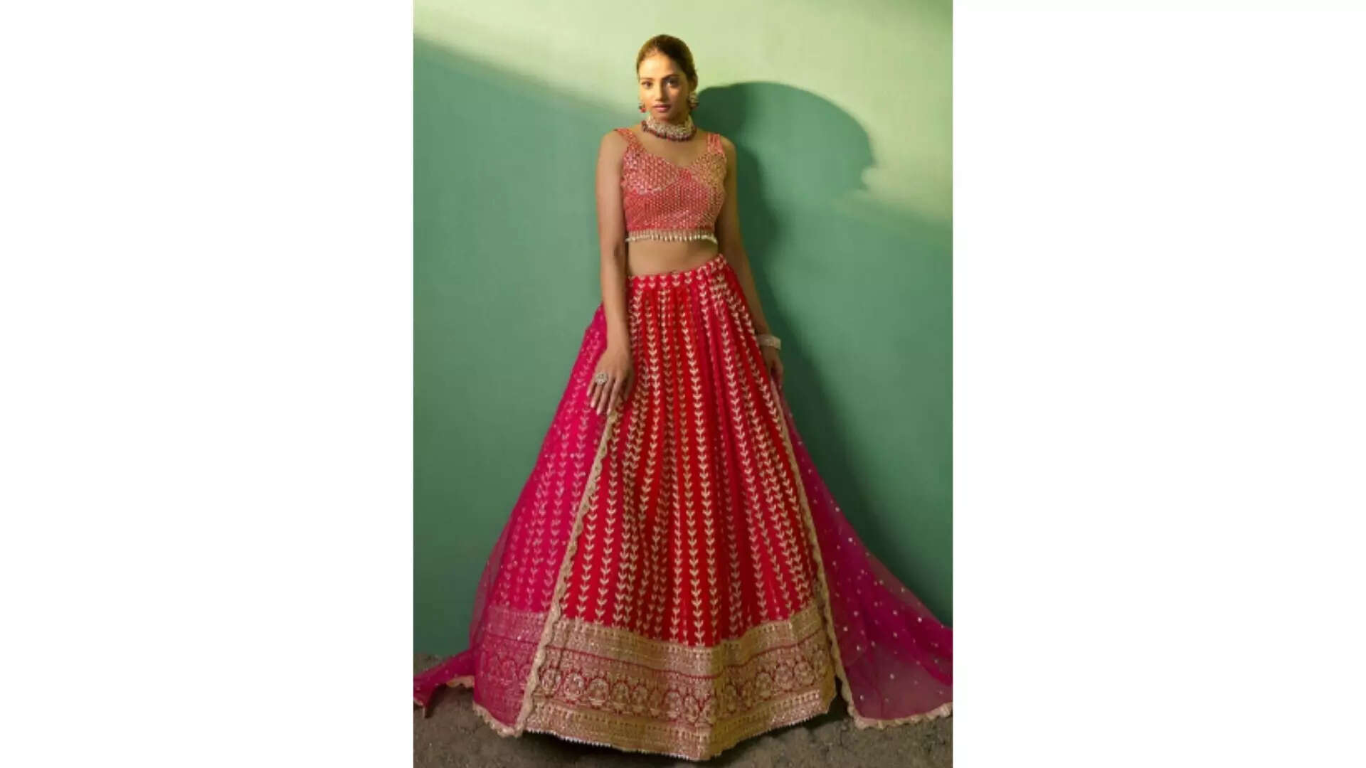 Fusionic Red  Gold-Toned Embroidered Sequinned Lehenga With Dupatta Ignite Diwali with Your Radiant Beauty 