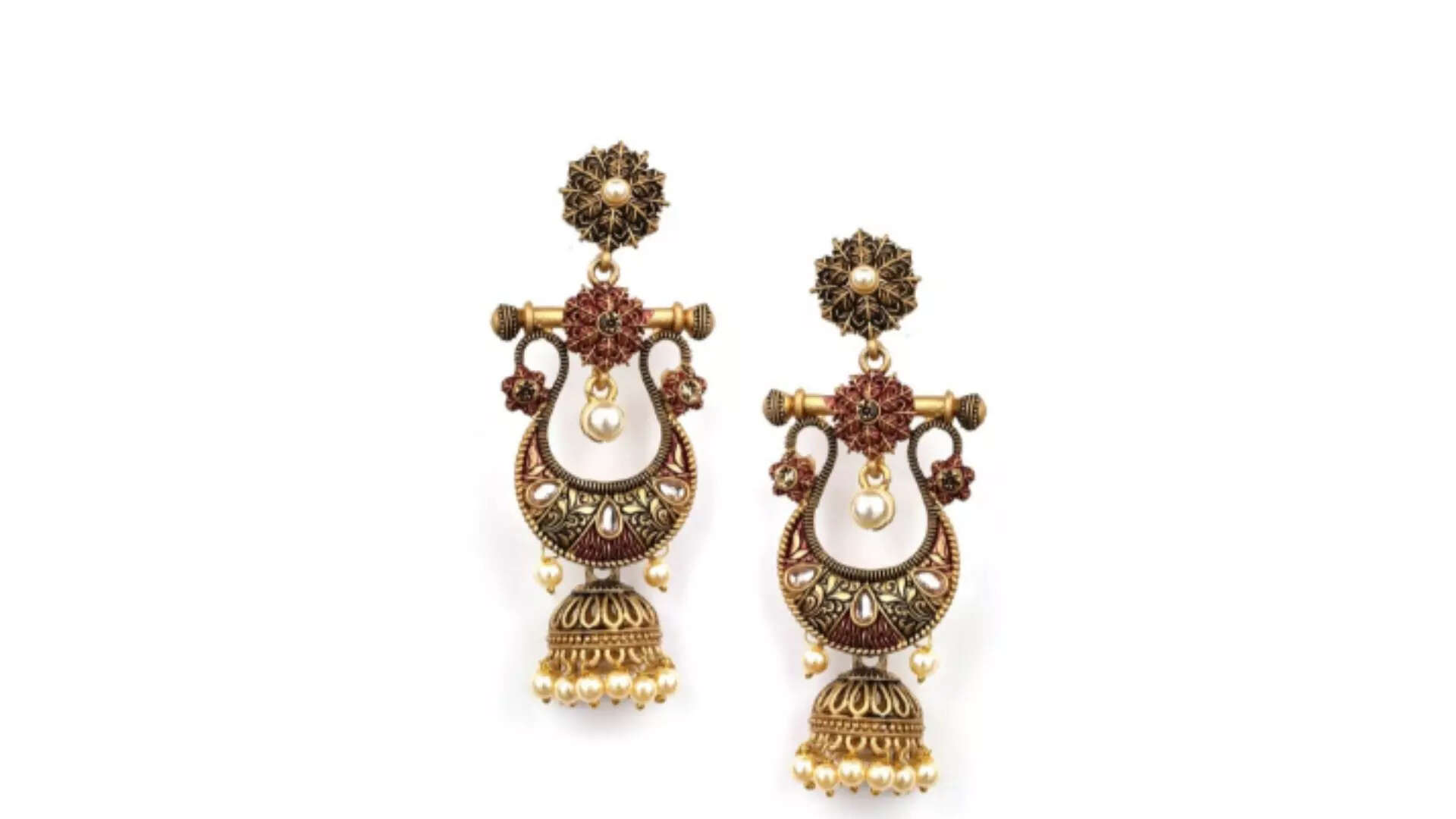 Priyaasi Gold-Toned  Pink Contemporary Jhumkas  Get the Traditional Look