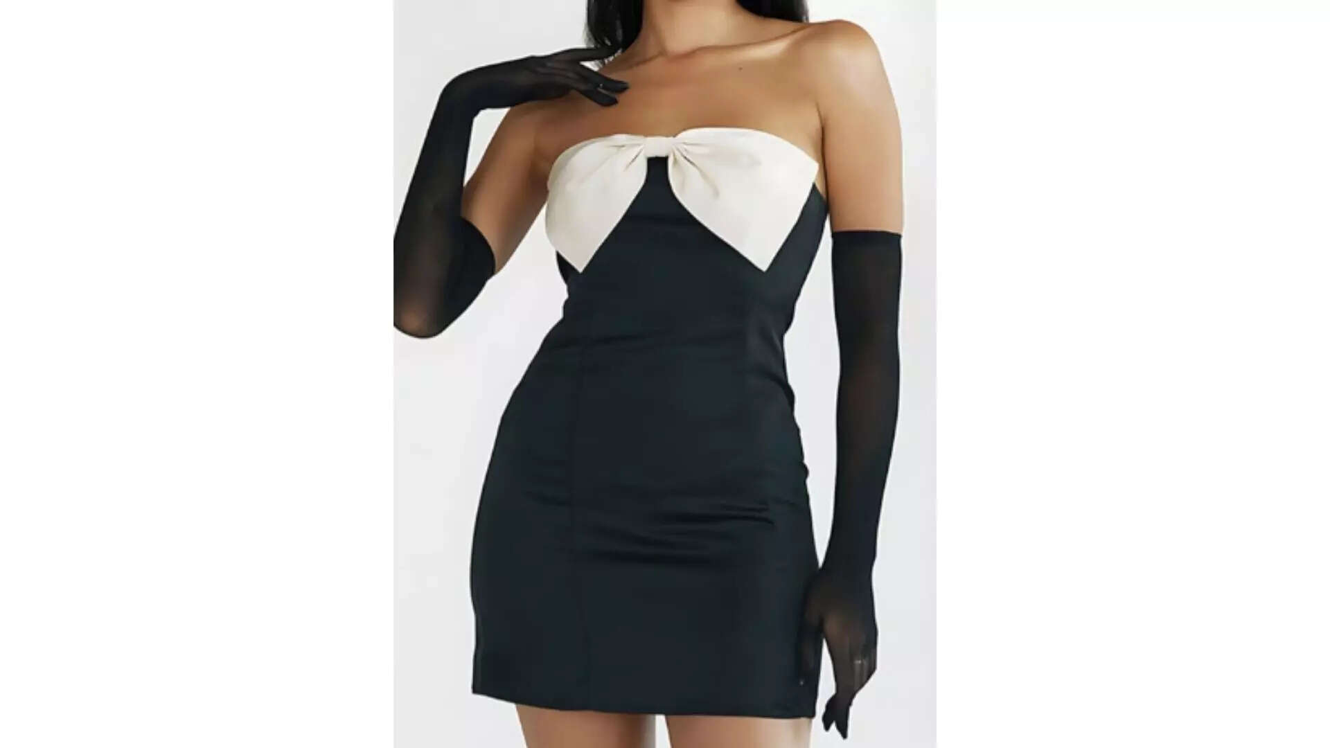 StyleCast Black Strapless Bow Detail Bodycon Mini Dress 