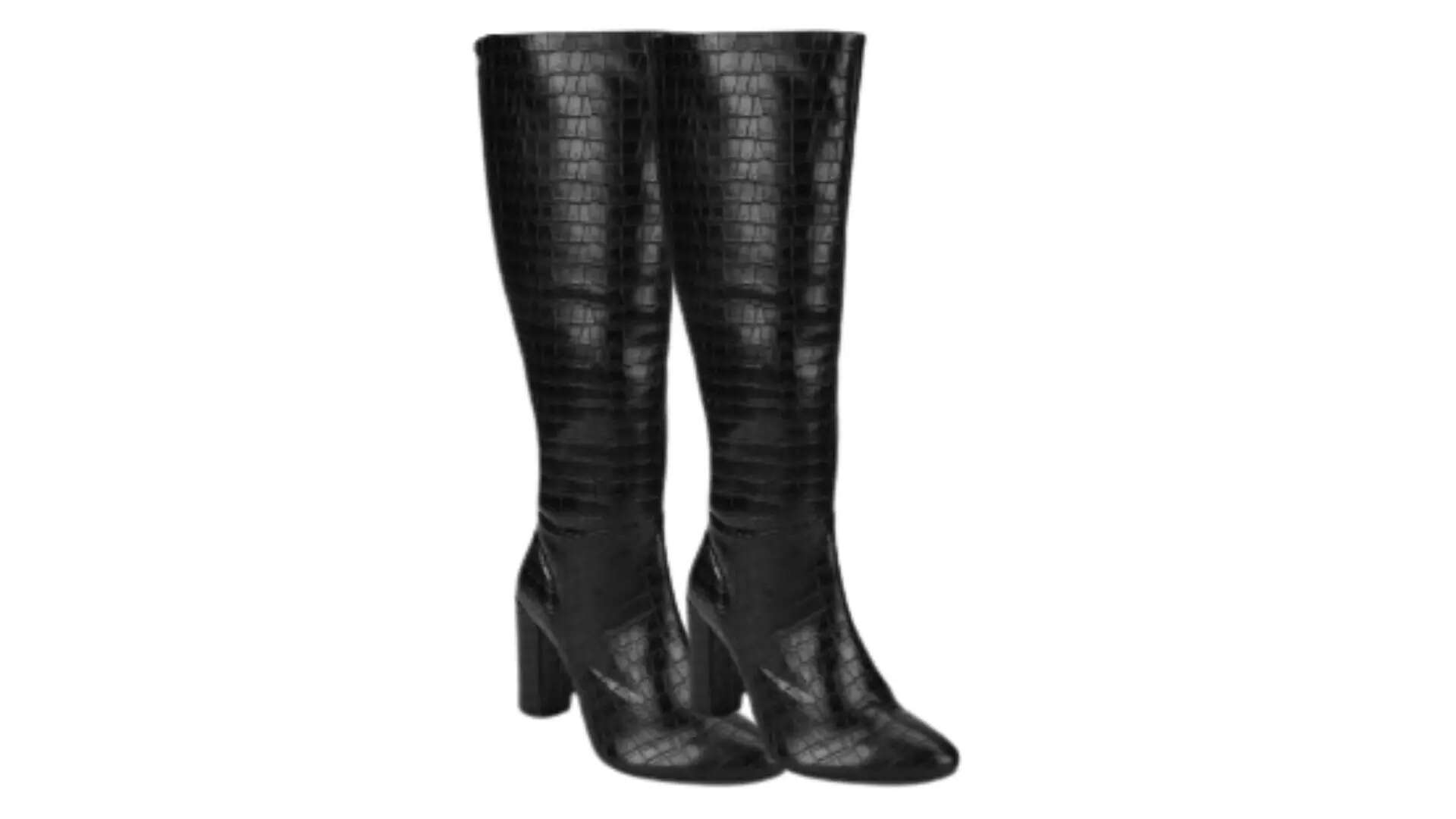 Truffle Collection Women Black Textured PU High-Top Block Heeled Boots