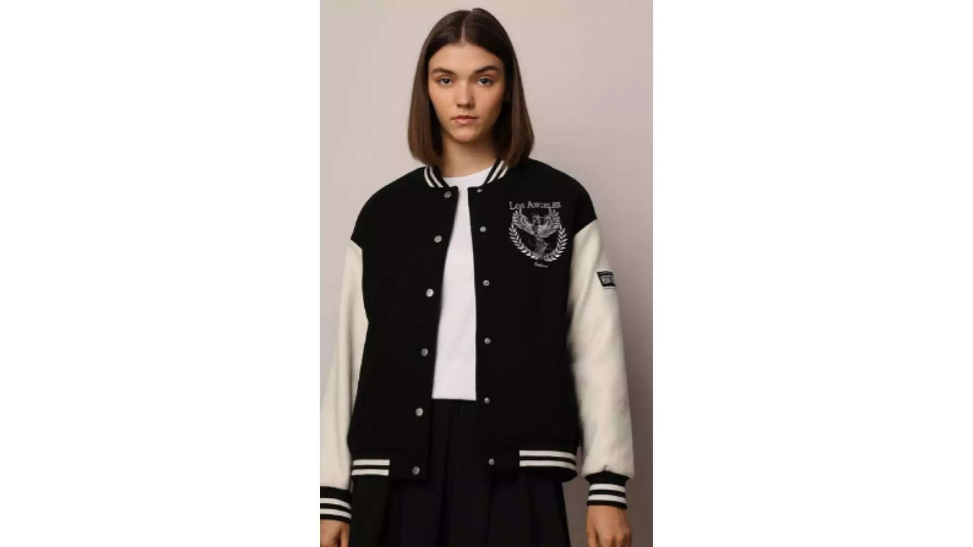 ONLY Women Colour Blocked Stand Collar Patchwork Varsity Jacket 