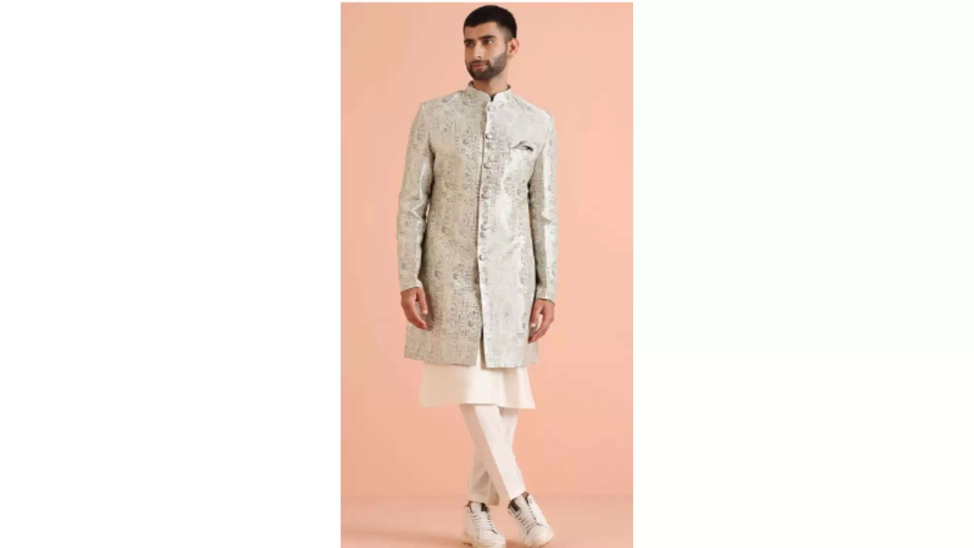 KISAH Men Ethnic Motifs Jacquard Silk Georgette Indowestern Sherwani With Kurta  Trousers