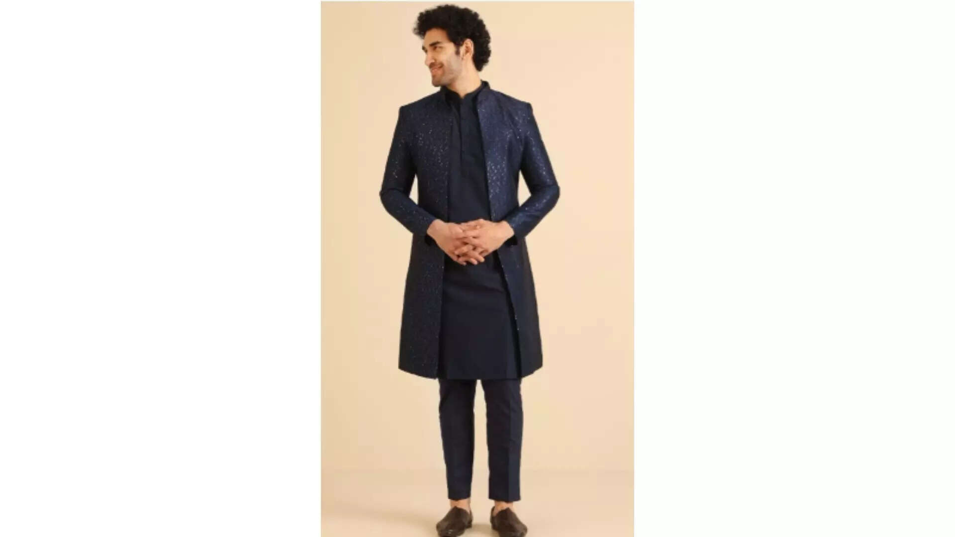 KISAH Men Self Design Indowestern Sherwani Set