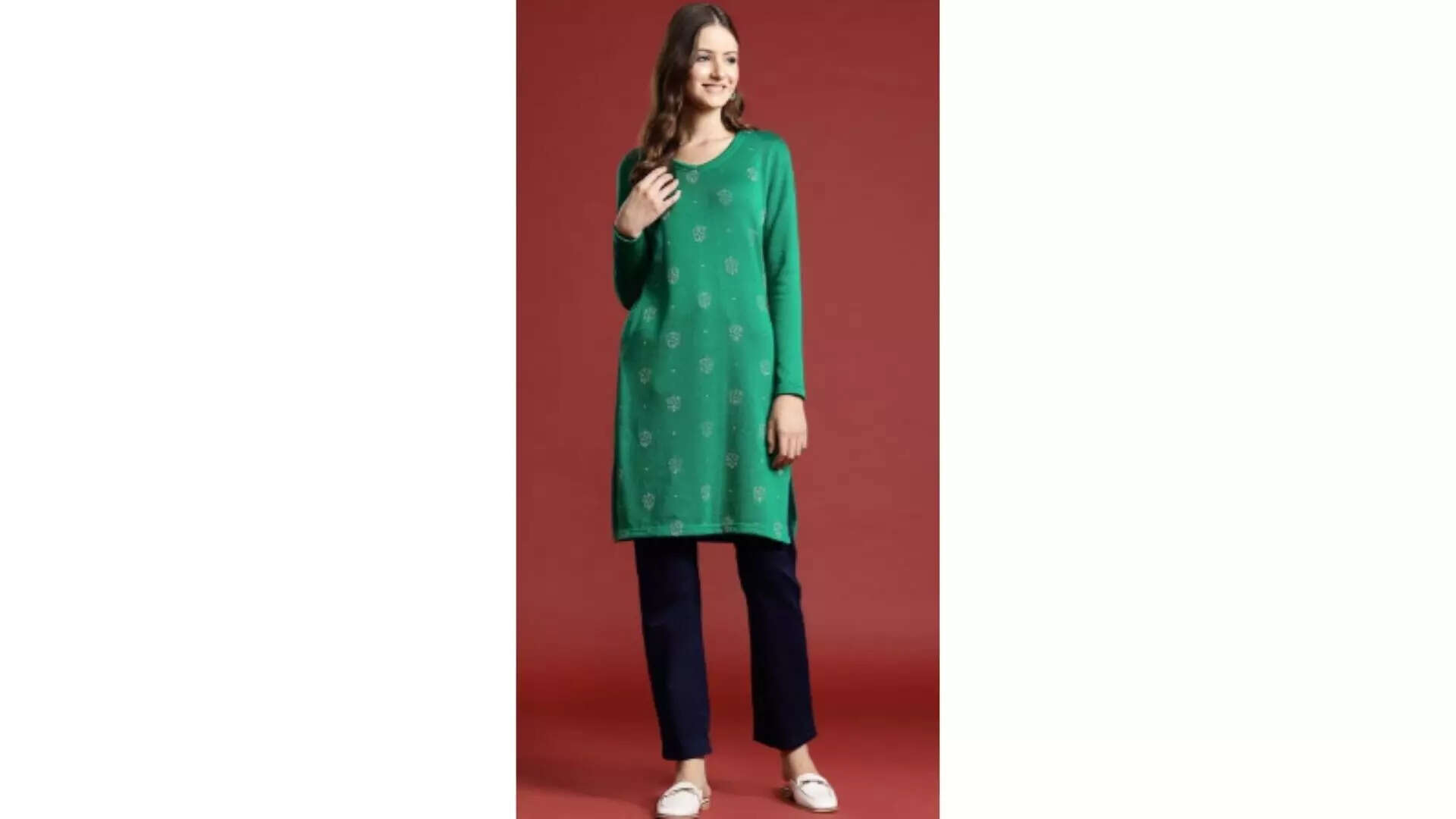 Anouk Floral Printed Winter Kurta 