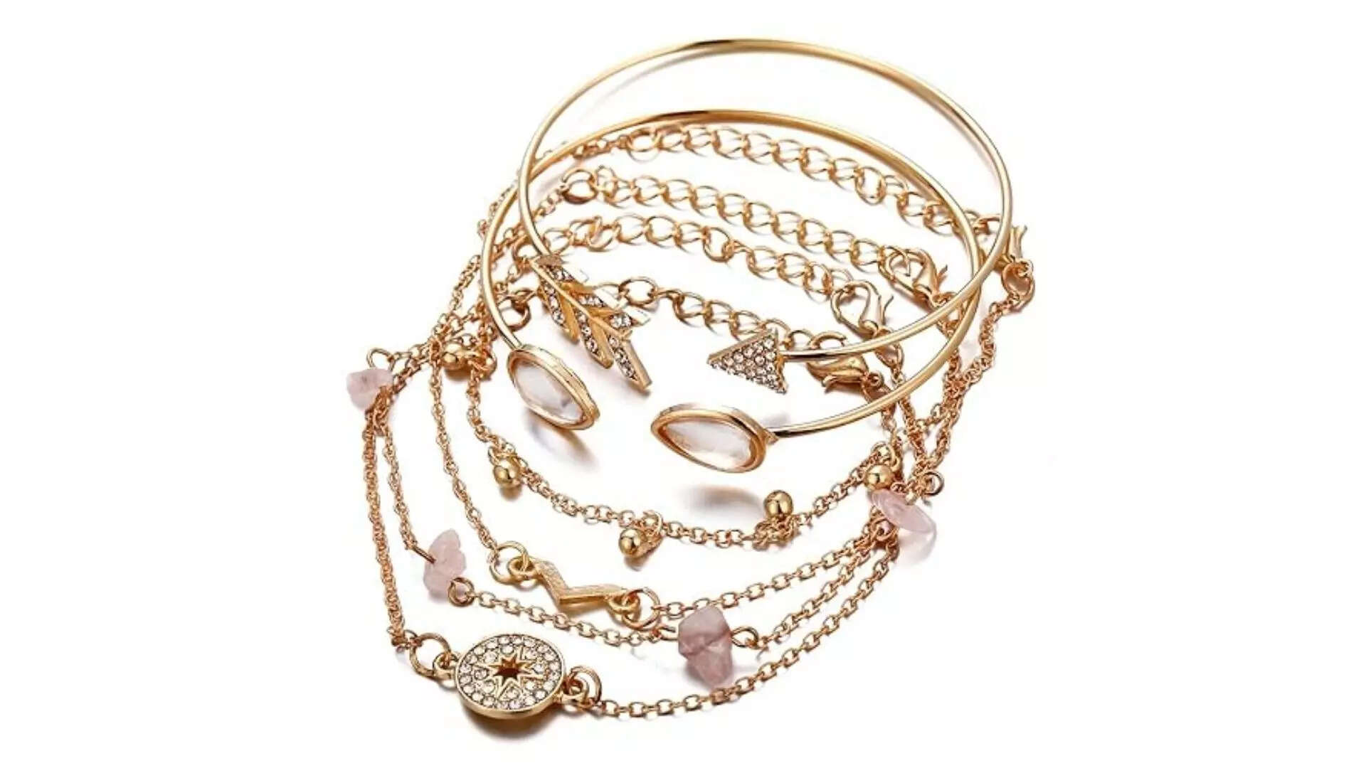 Shining Diva Fashions Latest Stylish Multilayer Gold Plated Bangle Bracelet Set