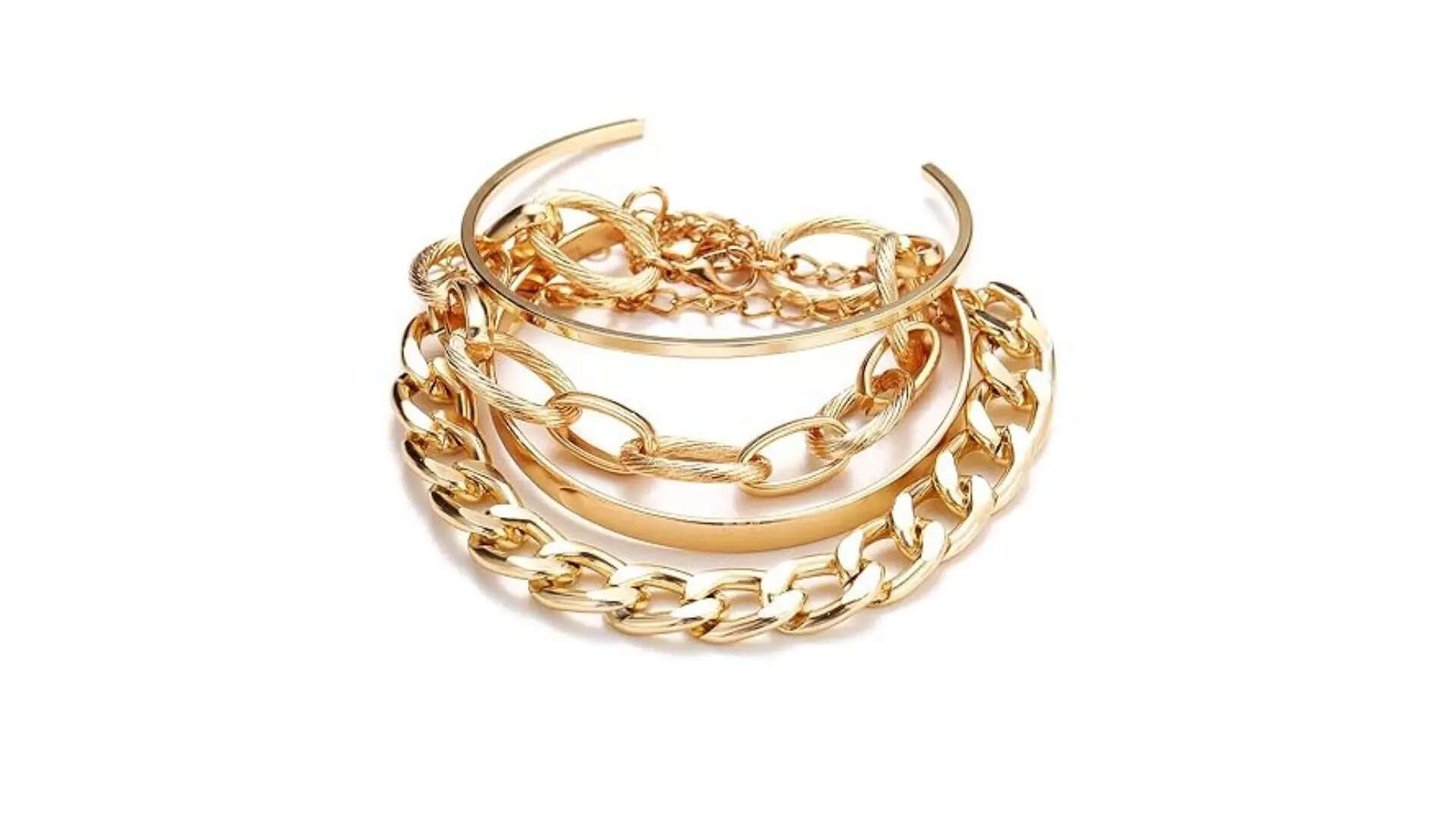 Shining Diva Fashion Latest Stylish Multilayer Gold Plated Bangle Bracelet