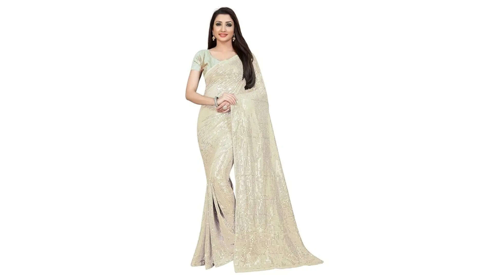 PristiveFashionHub Womens Pure Georgette Sequence Saree